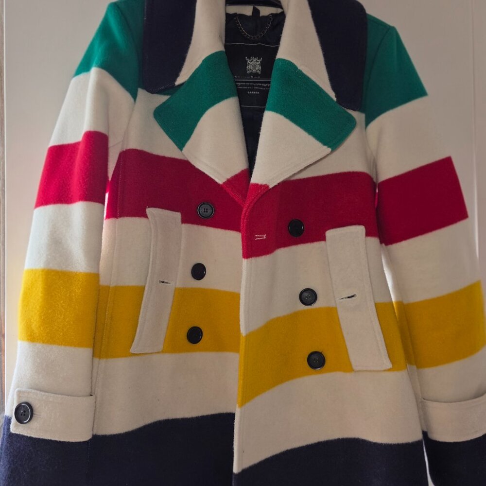Hudson’s Bay Company x Pendleton Wool Blanket Stripe Peacoat Multicolor Jacket S - Picture 5 of 7